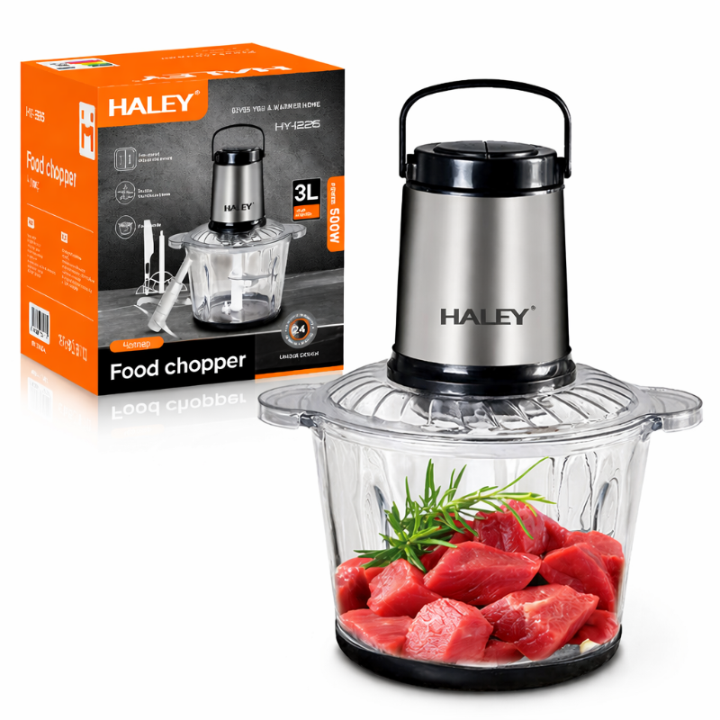 Tocator Electric HALEY, Garantie 3 Ani, 1200W, Bol din Sticla 3L, 4 Lame Inox, 2 Viteze Reglabile