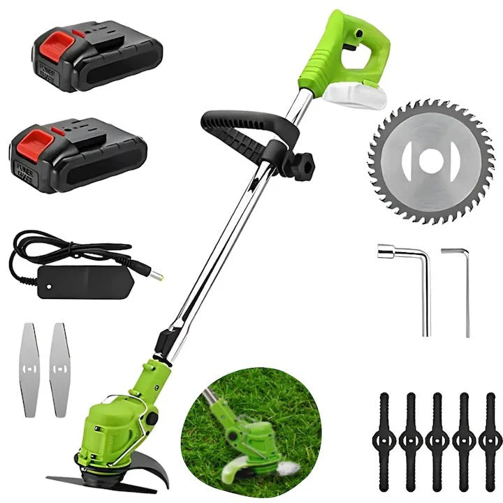 Motocoasă electrică fără fir 48V, cu acumulatori Li-Ion, trimmer iarbă cu accesorii și lame