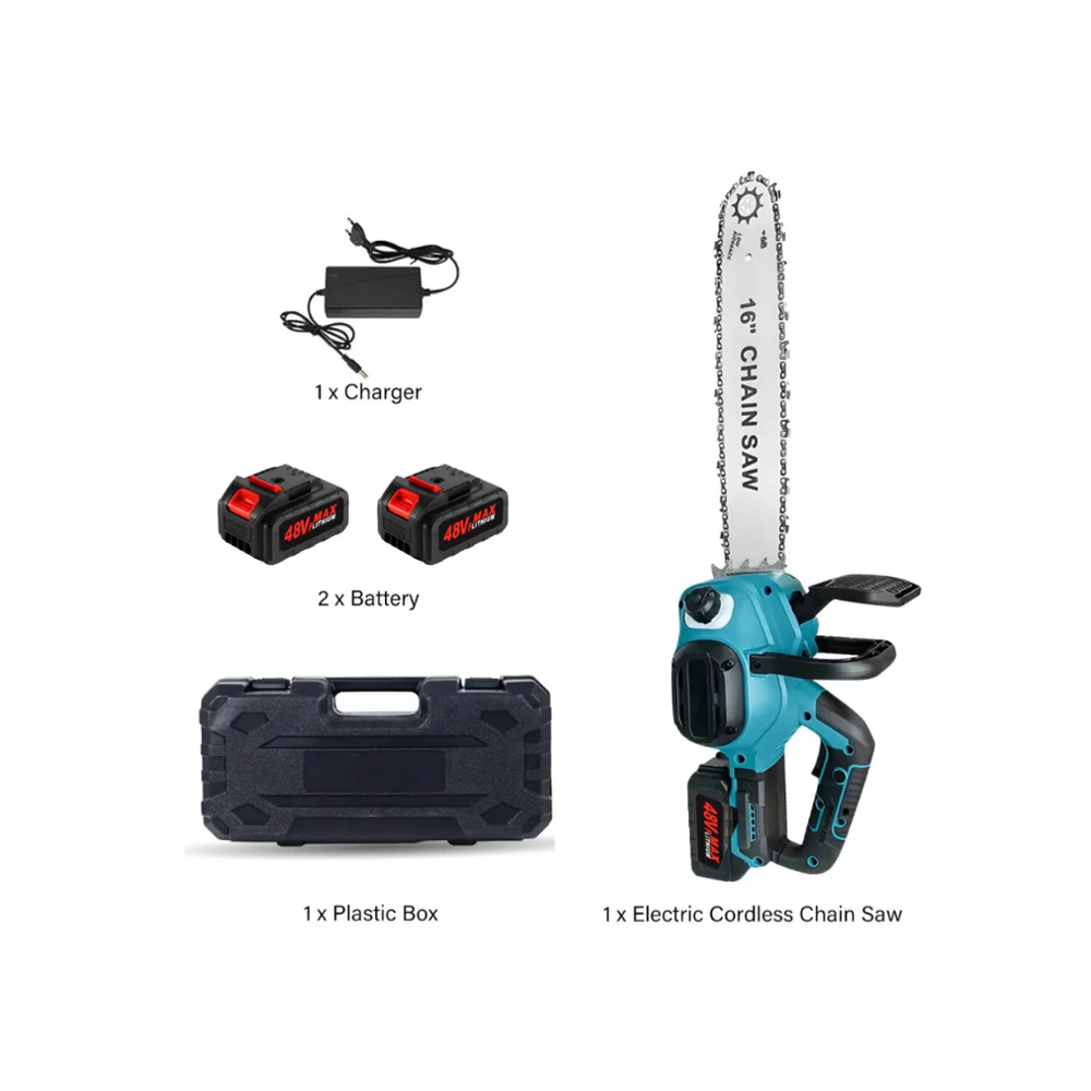 Drujbă electrică fără fir 16 inch, motor brushless, 2 acumulatori Li-Ion, ungere automată, set complet