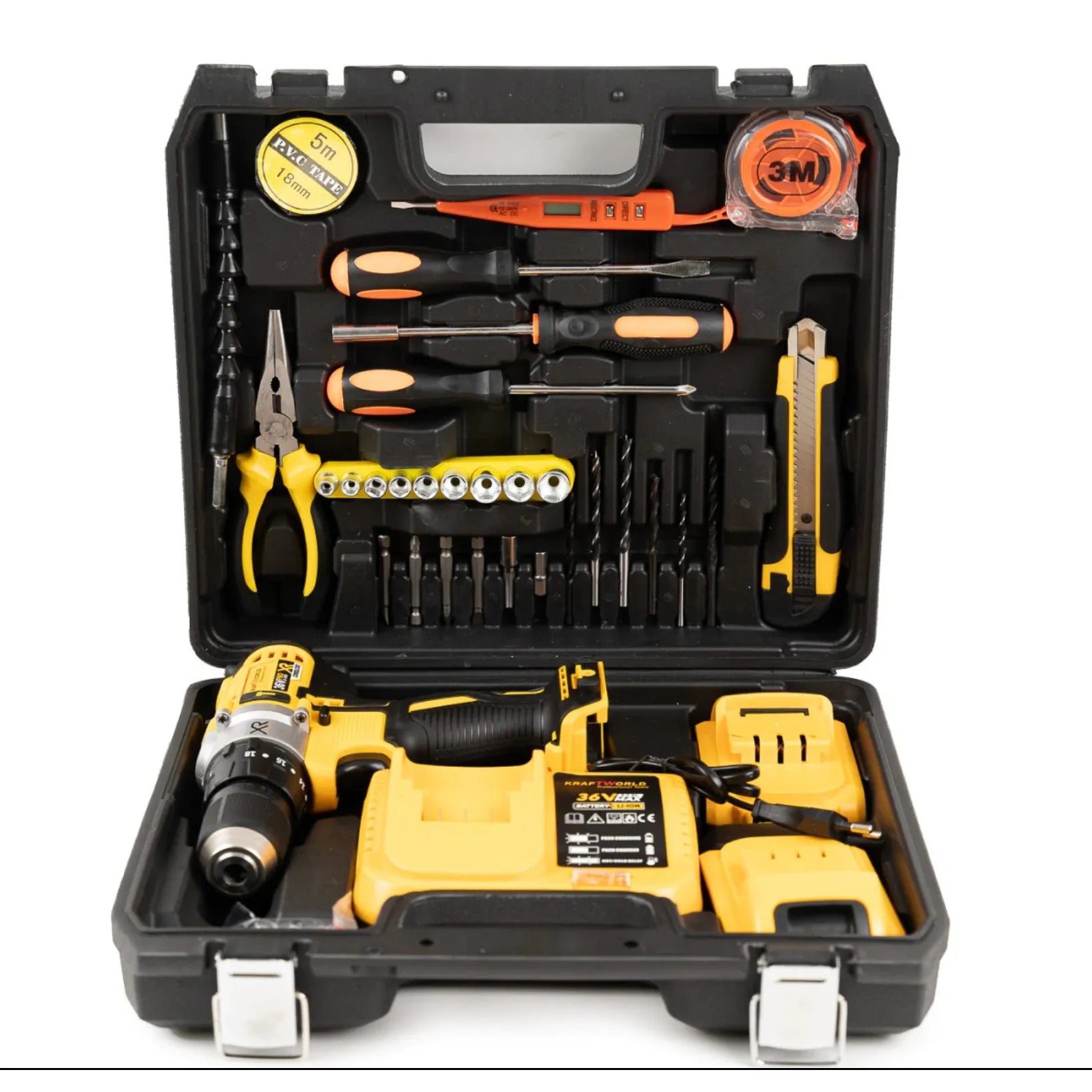 Bormașină cu percuție fără fir 48V, 2 acumulatori Li-Ion, set 36 accesorii, valiză transport