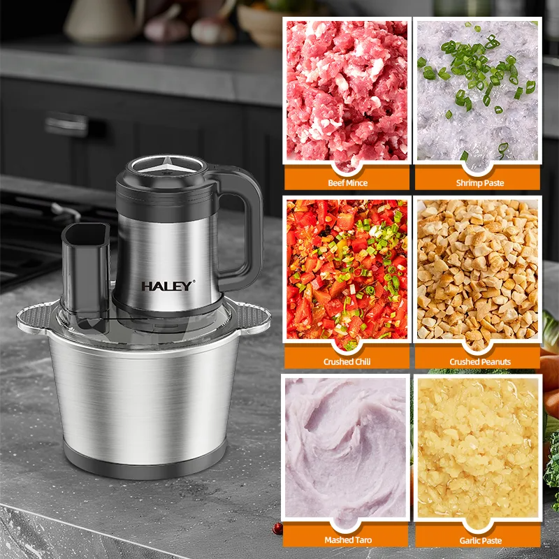 Tocator Electric Multifunctional HALEY, Garantie 3 Ani, 1200W, Vas Inox 3.5L, 4 Lame Inox, 2 Viteze, Tocare Rapida