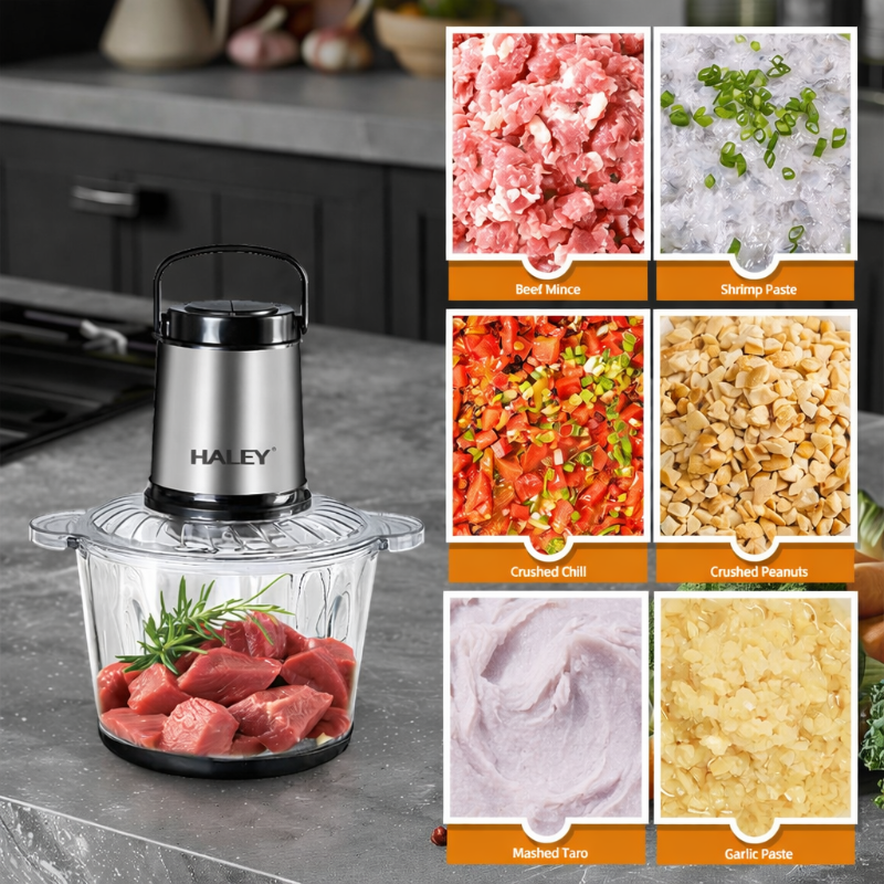Tocator Electric HALEY, Garantie 3 Ani, 1200W, Bol din Sticla 3L, 4 Lame Inox, 2 Viteze Reglabile
