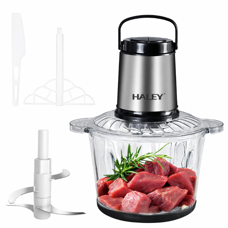 Tocator Electric HALEY, Garantie 3 Ani, 1200W, Bol din Sticla 3L, 4 Lame Inox, 2 Viteze Reglabile