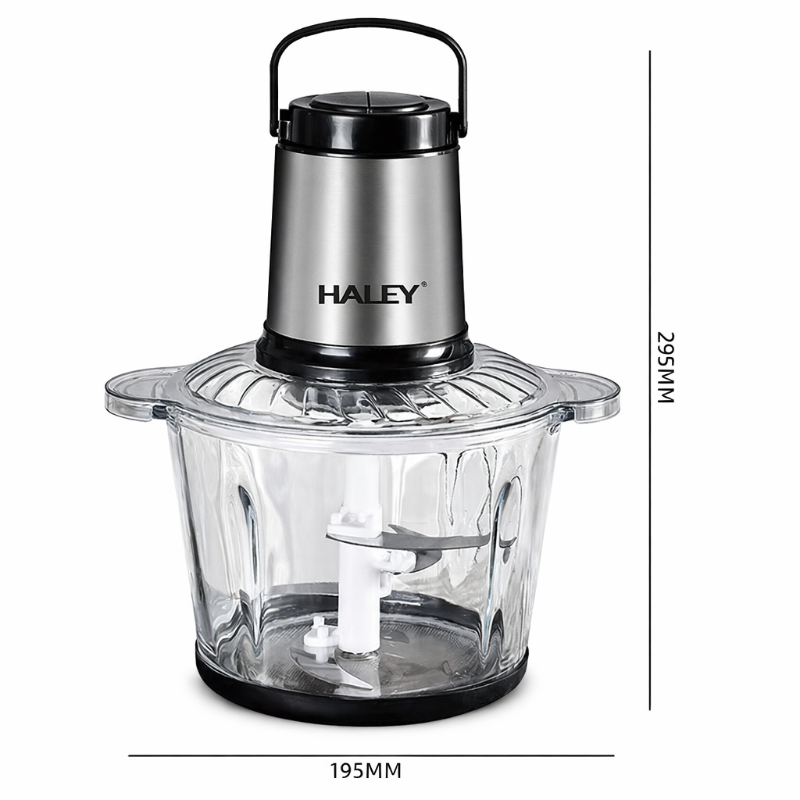 Tocator Electric HALEY, Garantie 3 Ani, 1200W, Bol din Sticla 3L, 4 Lame Inox, 2 Viteze Reglabile