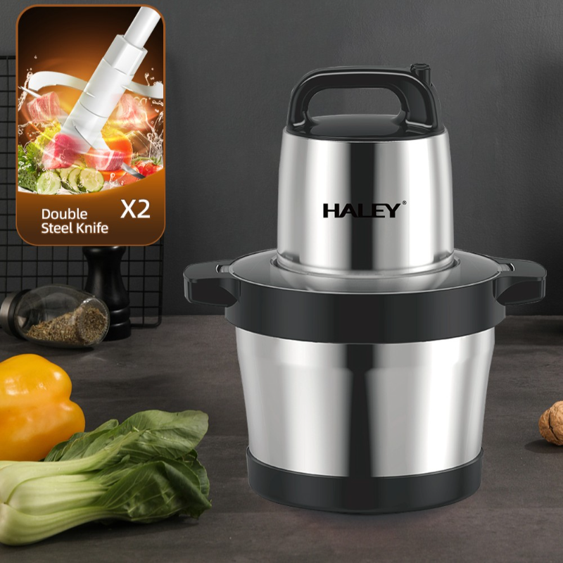 Tocator Electric HALEY 1200W, 4 Lame din Oțel Inoxidabil, Recipient Full Inox 6L, 2 Viteze Reglabile