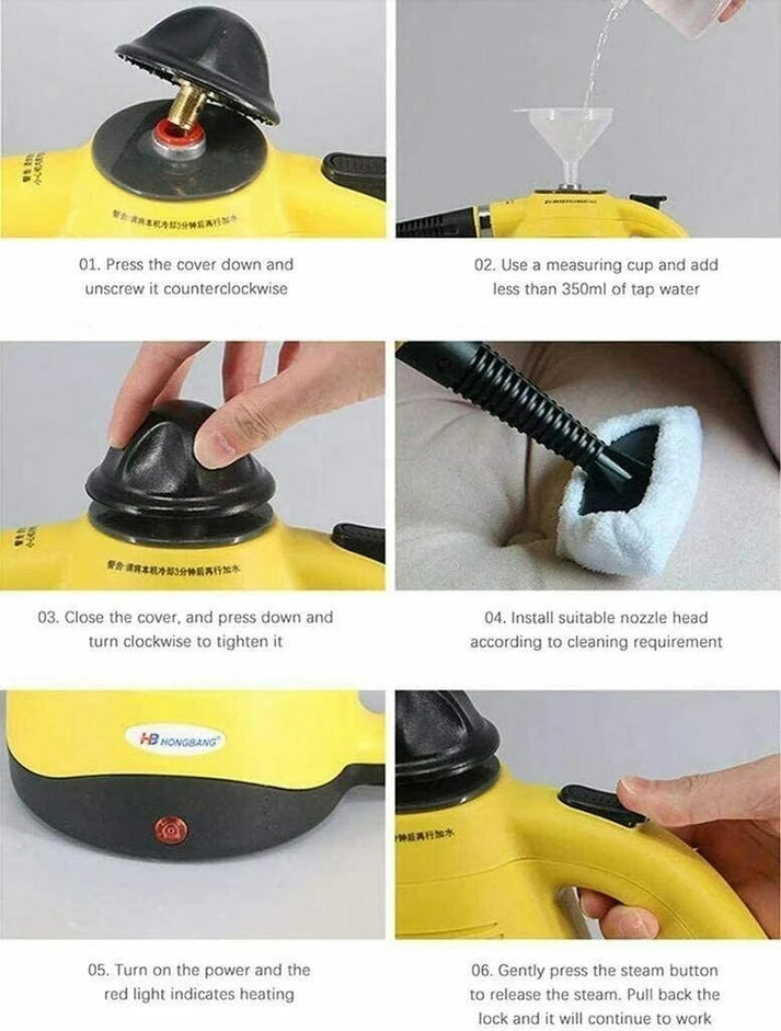Aparat cu Aburi pentru Curățare , Degresare și Igienizare, Steam Cleaner Multifuncțional, Rezervor Generos, Accesorii Incluse