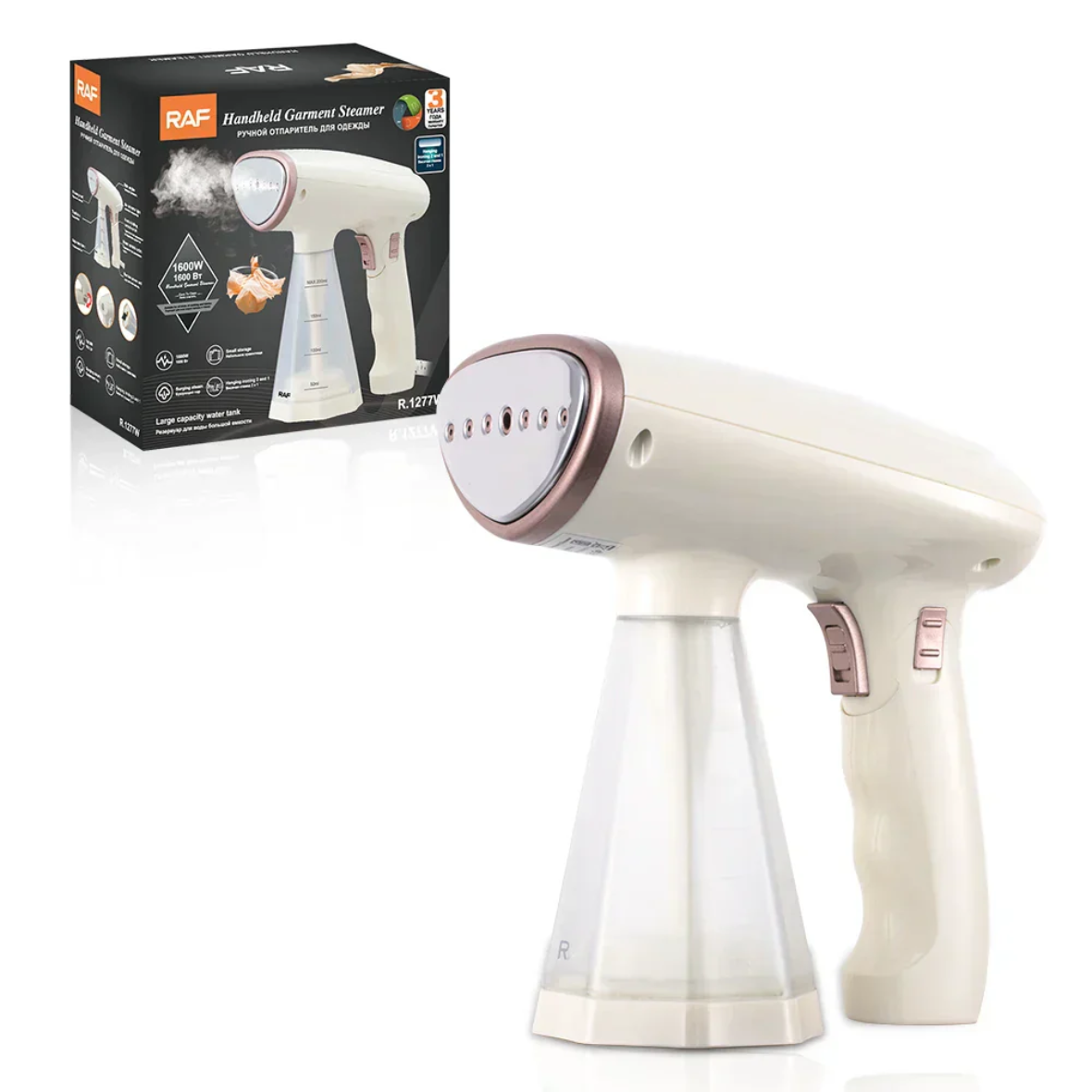 Aparat de calcat vertical cu abur RAF R1277, 1600W, portabil, rezervor 200 ml, 2 in 1, alb, garantie 3 ani