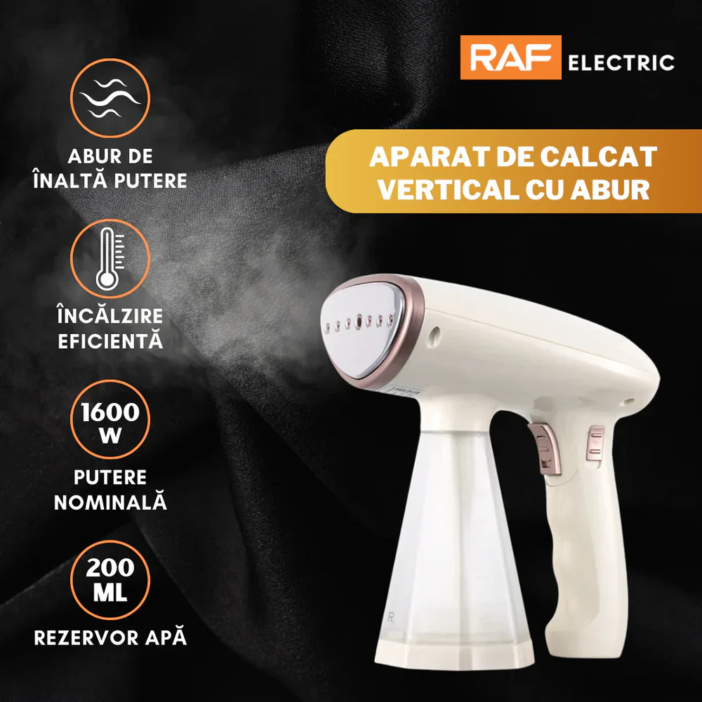 Aparat de calcat vertical cu abur RAF R1277, 1600W, portabil, rezervor 200 ml, 2 in 1, alb, garantie 3 ani