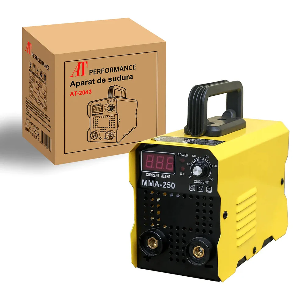 Aparat de Sudură Invertor AT Performance AT-2043 MMA-250, Garanție 3 Ani, 250A, Display Digital, 230V, Electrod MMA, Ventilație Eficientă, Set Complet pentru Sudură