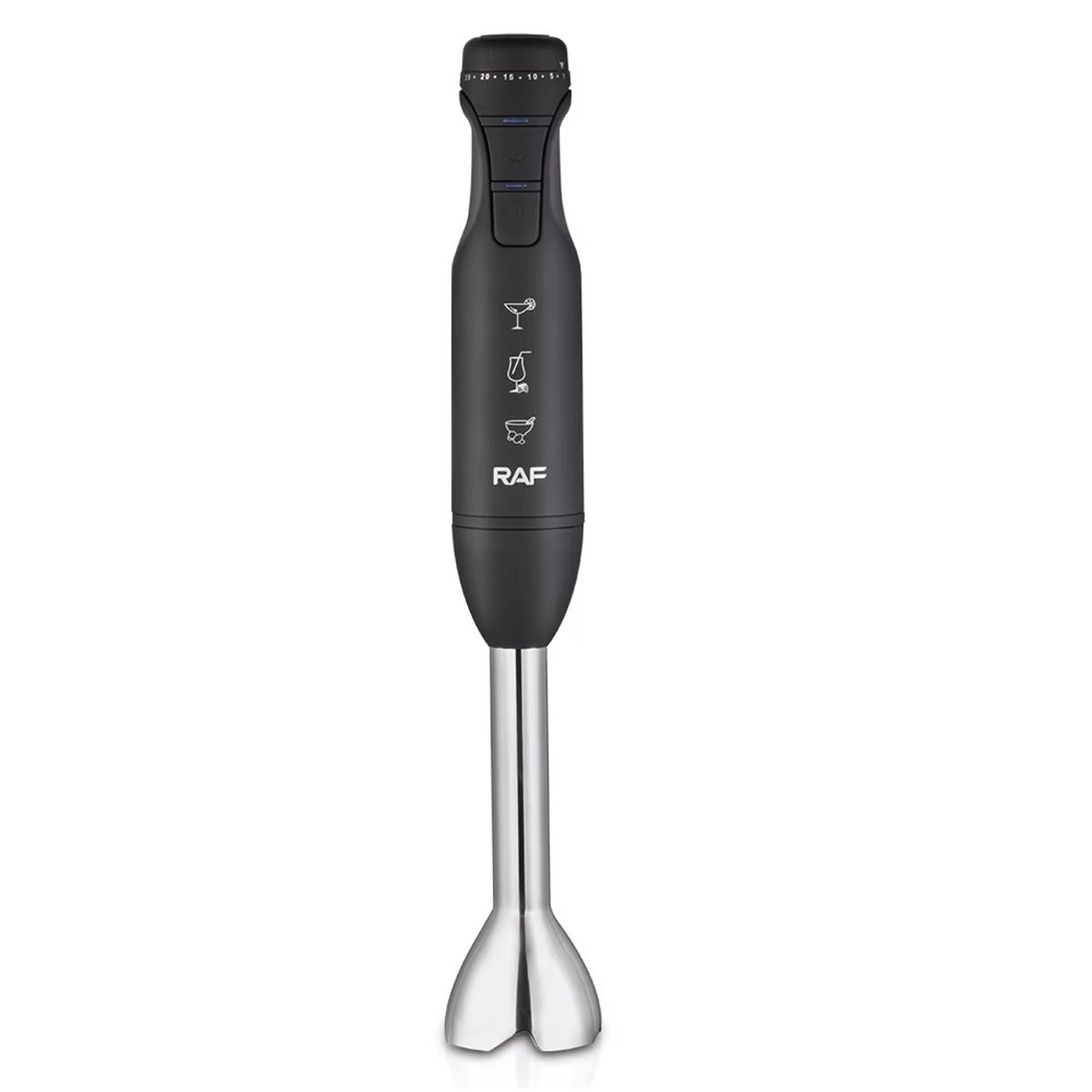Blender vertical de mana RAF R780, 1500W, 12000 rpm, 4 lame inox, 42x6 cm, negru, garantie 3 ani