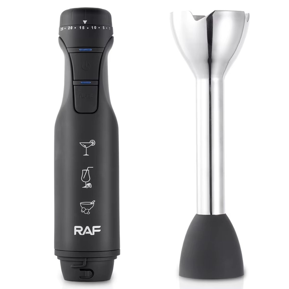 Blender vertical de mana RAF R780, 1500W, 12000 rpm, 4 lame inox, 42x6 cm, negru, garantie 3 ani