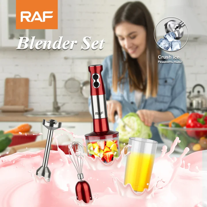 Set blender de mana 4 in 1 RAF R269, 600W, tocator, tel, pahar 600 ml, rosu/negru, garantie 3 ani