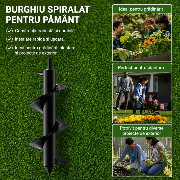 Burghiu gradina pentru plantare, otel carbon, compatibil masina de gaurit, pentru bulbi si rasaduri