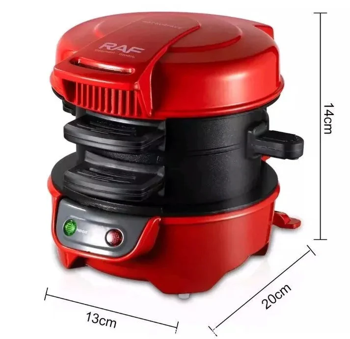 Aparat burgeri si sandwich RAF R666, 600W, 2 in 1, placi antiaderente detasabile, compact, rosu/negru, garantie 3 ani