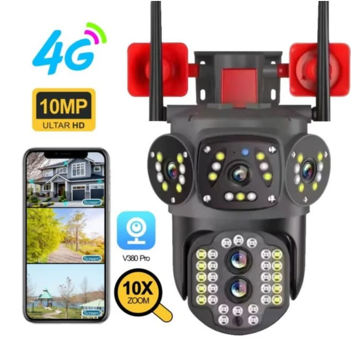 Cameră de Supraveghere 4G 4K, Zoom Digital 10X, IP66, Vedere Nocturnă, Card MicroSD 32GB Inclus, Acces de la Distanță prin Aplicație