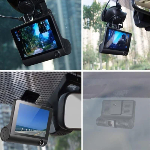 CAMERA AUTO TRIPLĂ 3-CHANNEL – FAȚĂ, INTERIOR ȘI SPATE, FULL HD 1080P, UNGHI 140°, DETECȚIE MIȘCARE, MOD PARCARE, ECRAN 2"