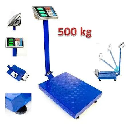 Cântar electronic 500 kg cu platformă metalică 45x60 cm, afișaj LCD iluminat, funcție TARE, acumulator, braț rabatabil