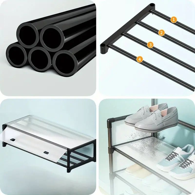 Cuier Multifuncțional cu Raft pentru Pantofi pe 5 Niveluri, 8 Cârlige Duble, Organizator pentru Hol, Haine, Genți și Încălțăminte, Cadru Metalic Rezistent