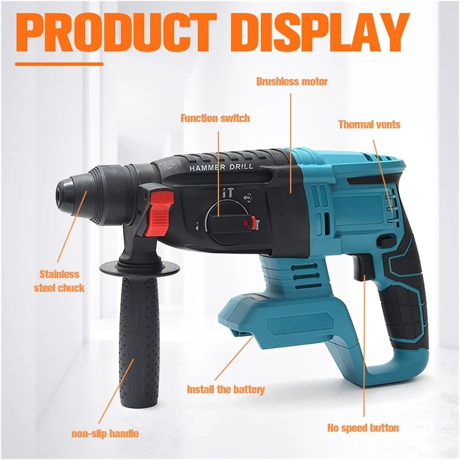 Ciocan rotopercutor fără fir, 2 acumulatori 48V, brushless, SDS Plus, 4 moduri, 2580 rpm