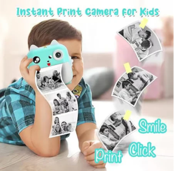 Aparat foto digital instant pentru copii 4 in 1, imprimare termica fara cerneala, 24MP, autofocus, ecran 2.4 inch, video Full HD 1080P