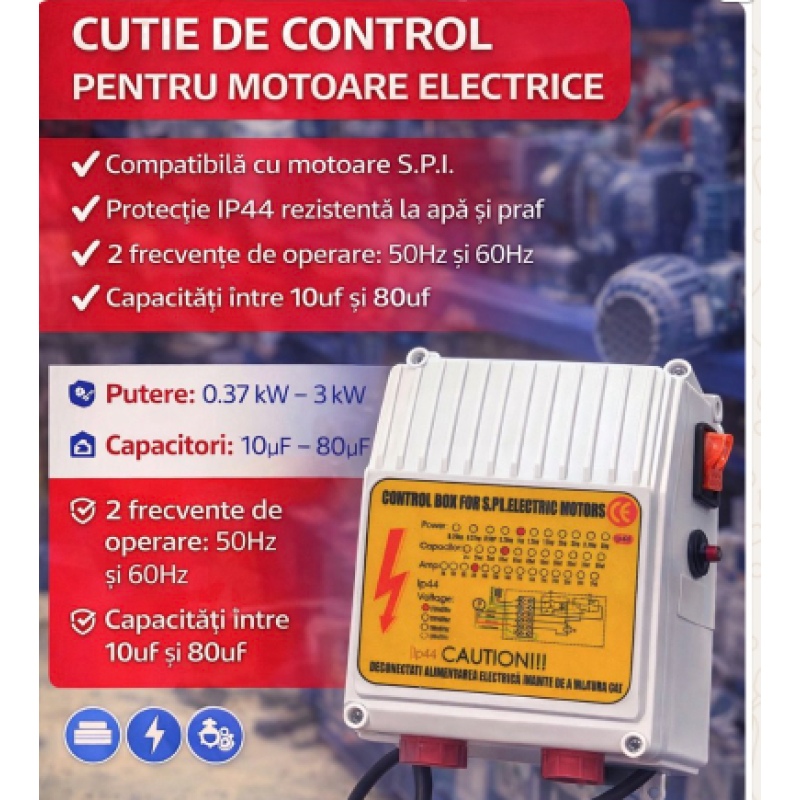 Cutie de control pentru motoare electrice, IP44, 0.37 – 3 kW, 50/60 Hz, carcasă plastic