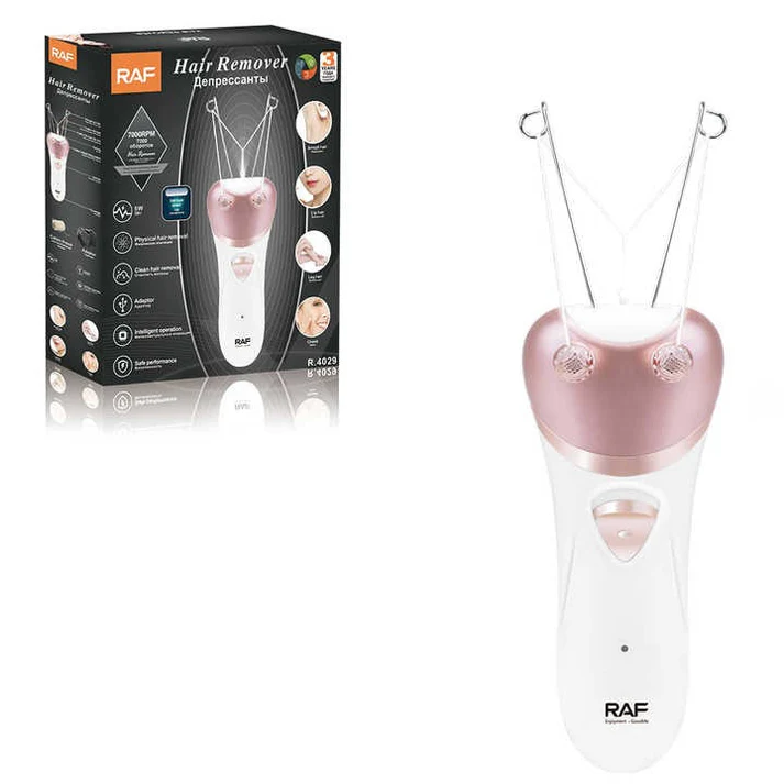 Epilator facial electric cu fir de ata RAF R4029, reincarcabil, 5W, acumulator 1200mAh, alb/roz, garantie 3 ani