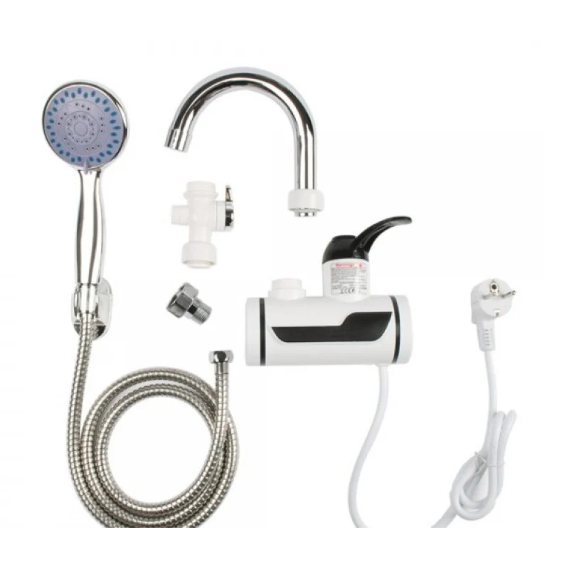 Robinet electric apă caldă instant, 3000W, cu duș și furtun, afișaj LCD, montaj perete, IPX4