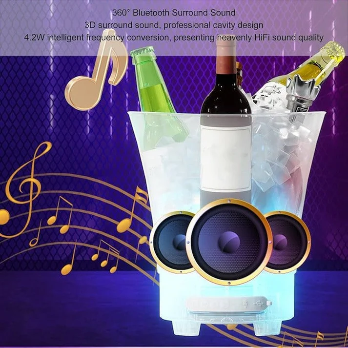 Frapieră gheață 7 litri cu iluminare LED și boxă wireless integrată, plastic translucid