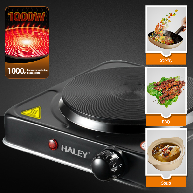 Plita Electrica HALEY HY-1896, Garantie 3 Ani, 1000W, 1 Zona de Gatit, Protectie la Supraincalzire, Design Compact Inox