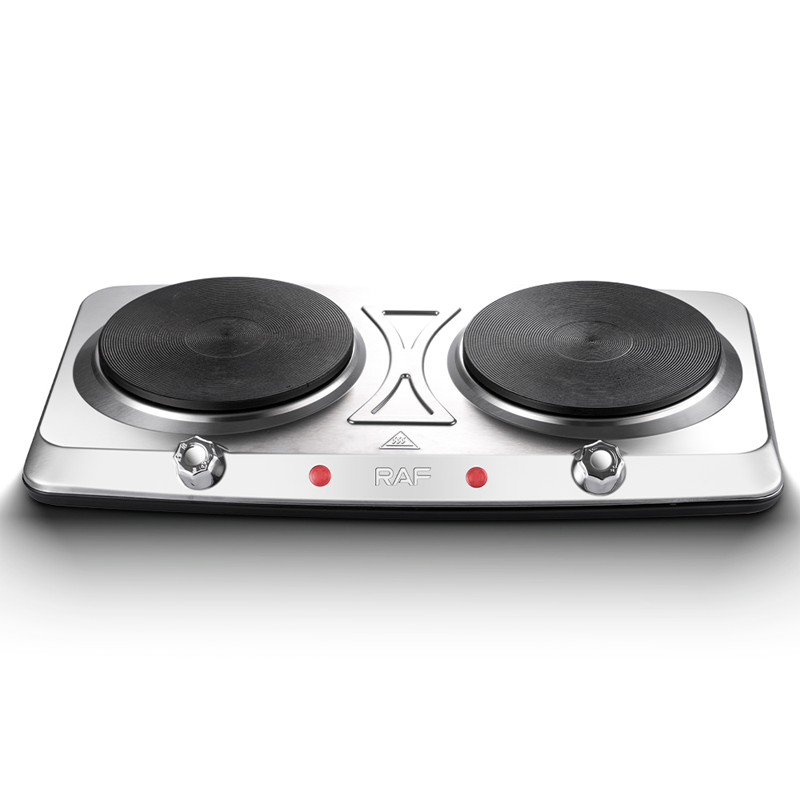 Plită Electrică cu 2 Ochiuri RAF R.8205, 2000W, Inox, Termostat Reglabil, Încălzire Rapidă, Ideală pentru Bucătărie, Birou și Camping