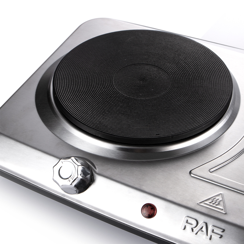 Plită Electrică cu 2 Ochiuri RAF R.8205, 2000W, Inox, Termostat Reglabil, Încălzire Rapidă, Ideală pentru Bucătărie, Birou și Camping