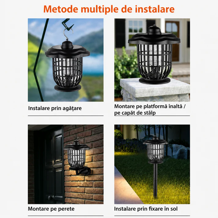 Lampa solara LED 2 in 1 pentru exterior, iluminare si lumina UV anti insecte, 52 cm, IP44, gradina