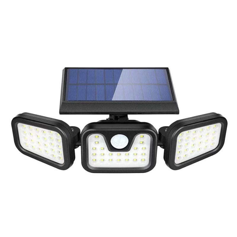 Lampă solară triplă 74 LED SMD, 1200 lm, senzor mișcare și lumină, brațe reglabile, IP65