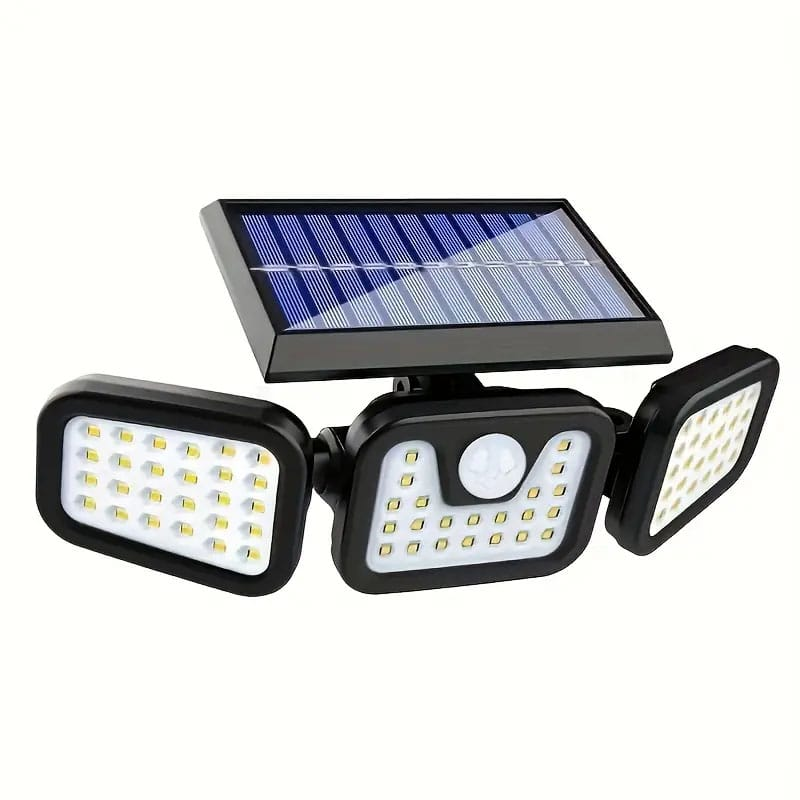 Lampă solară triplă 74 LED SMD, 1200 lm, senzor mișcare și lumină, brațe reglabile, IP65