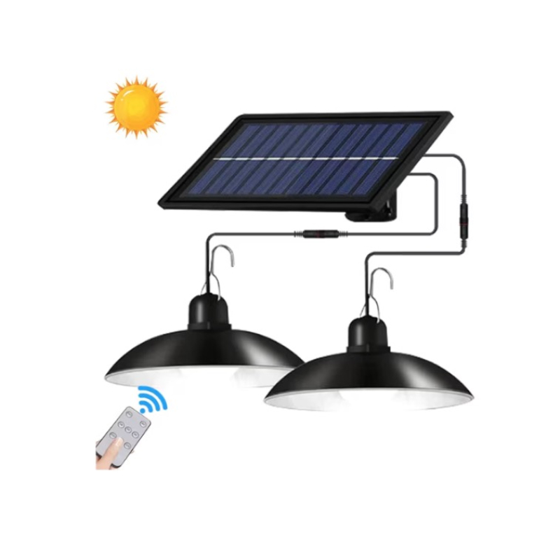 Lampă solară cu 2 becuri LED, panou solar detașabil, telecomandă, IP65, cablu 3 m