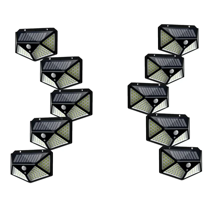 Set 10 lămpi solare cu 100 LED, senzor de mișcare, 3 moduri iluminare, panou solar integrat