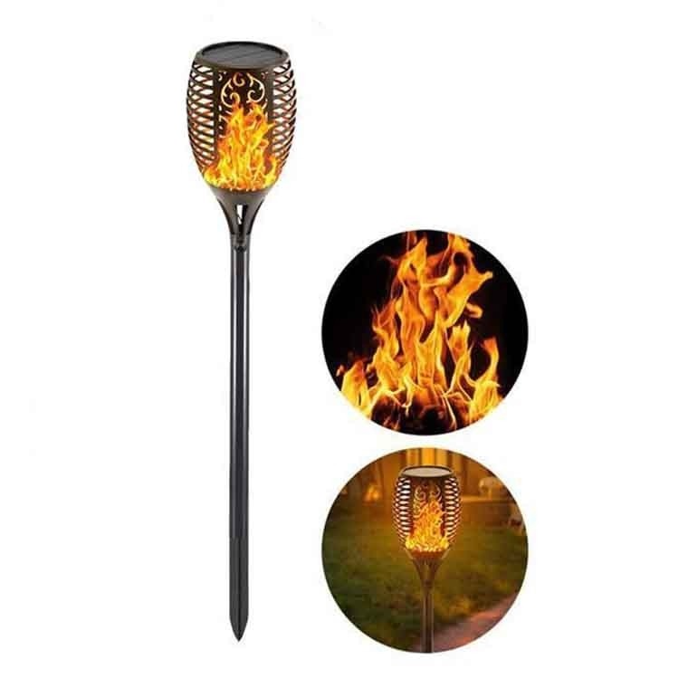 Lampă Solară LED Tip Torță cu Efect Flacără, 12 LED, IP65, Pornire Automată, pentru Exterior