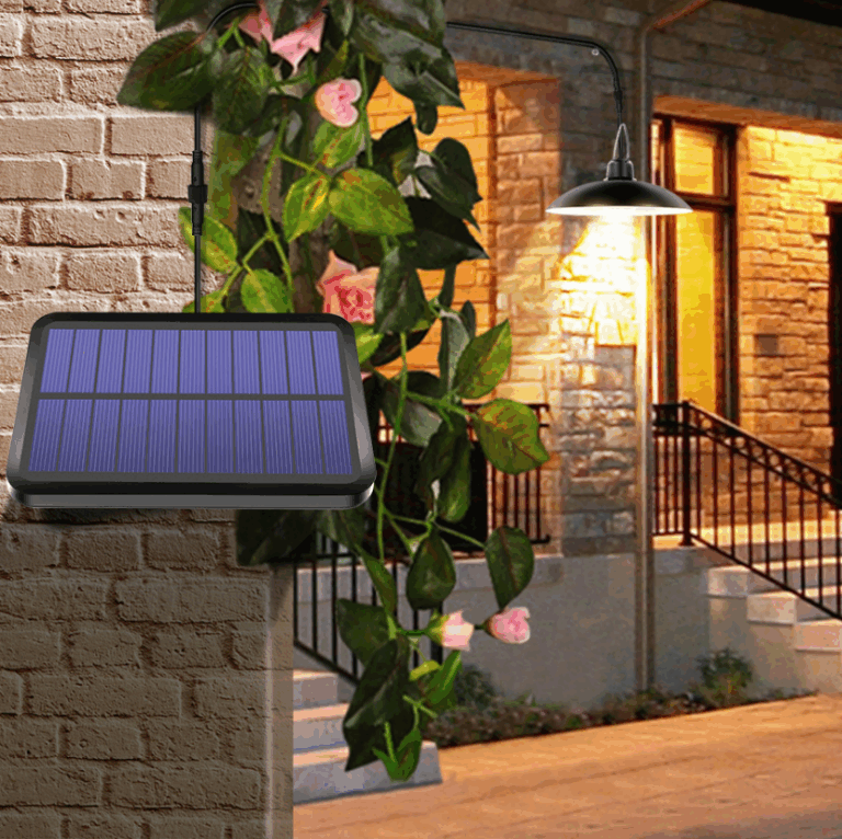 Lampă Solară Suspendată Tip Candelabru cu Panou Solar Separat | Telecomandă | IP65 | Acumulator 2200 mAh | Cablu 3 m