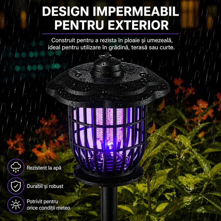 Lampa solara LED 2 in 1 pentru exterior, iluminare si lumina UV anti insecte, 52 cm, IP44, gradina