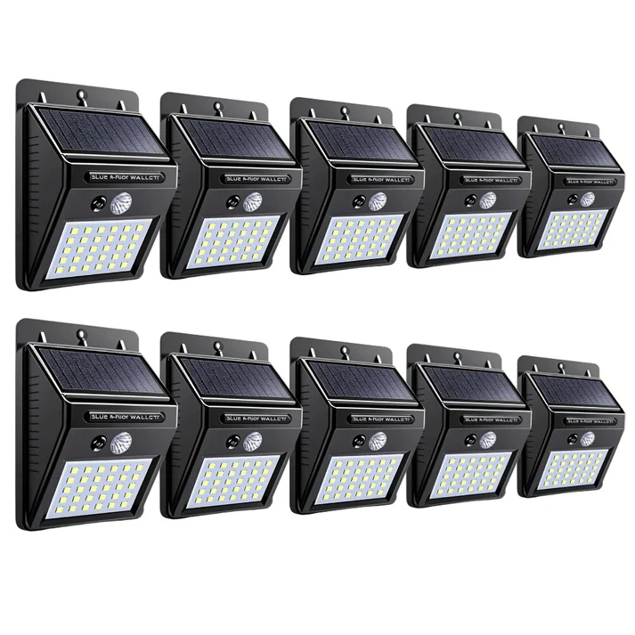 Set 10 lămpi solare de perete cu senzor de mișcare, 30 LED, panou solar integrat