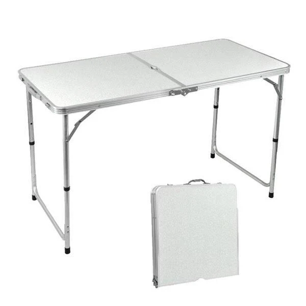 Măsuță pliabilă pentru picnic din aluminiu, tip servietă, 120 x 60 cm, reglabilă, cu mâner transport
