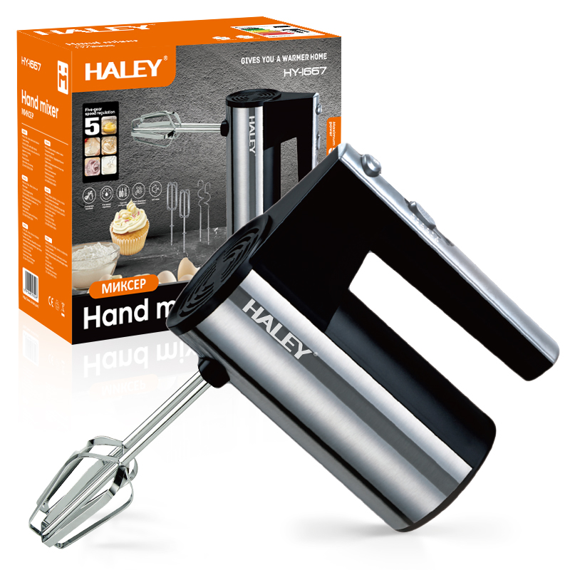 Mixer de Mana din Inox HALEY, Garantie 3 Ani, 500W, 5 Viteze, Motor Puternic, Functionare Silentioasa, Accesorii Incluse