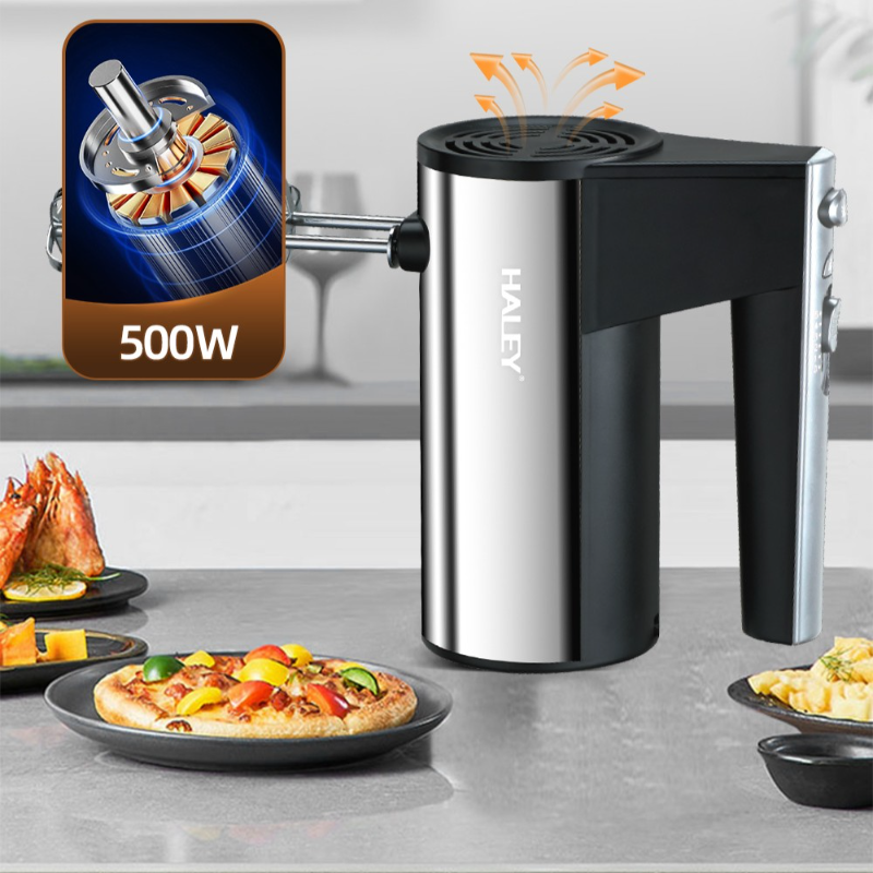 Mixer de Mana din Inox HALEY, Garantie 3 Ani, 500W, 5 Viteze, Motor Puternic, Functionare Silentioasa, Accesorii Incluse