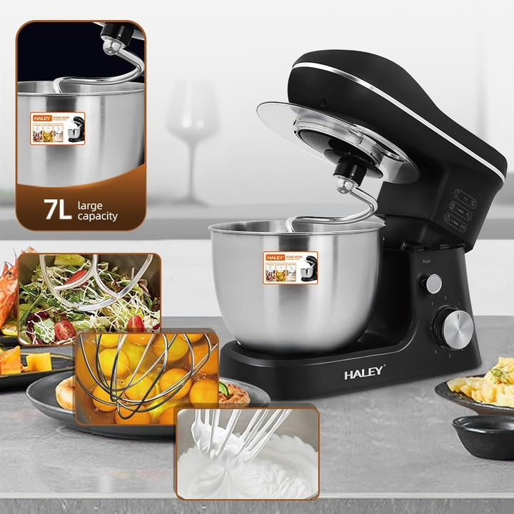 Mixer de Inalta Performanta HALEY, Garantie 3 Ani, 1200W, Bol Inox 7L, 6 Trepte Viteza, Functie Pulse, Negru/Inox