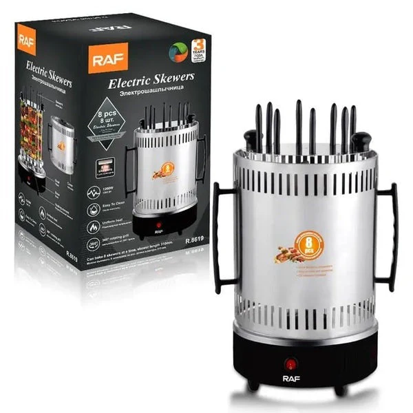 Gratar electric vertical RAF R8619, 1200W, 8 frigarui, rotatie automata, fara fum, garantie 3 ani