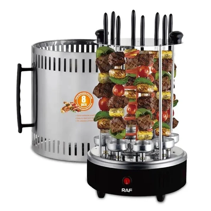 Gratar electric vertical RAF R8619, 1200W, 8 frigarui, rotatie automata, fara fum, garantie 3 ani