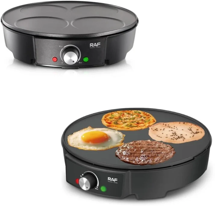 Aparat pancakes electric RAF R2508, 1200W, 4 forme, antiaderent, pentru mic dejun, negru, garantie 3 ani