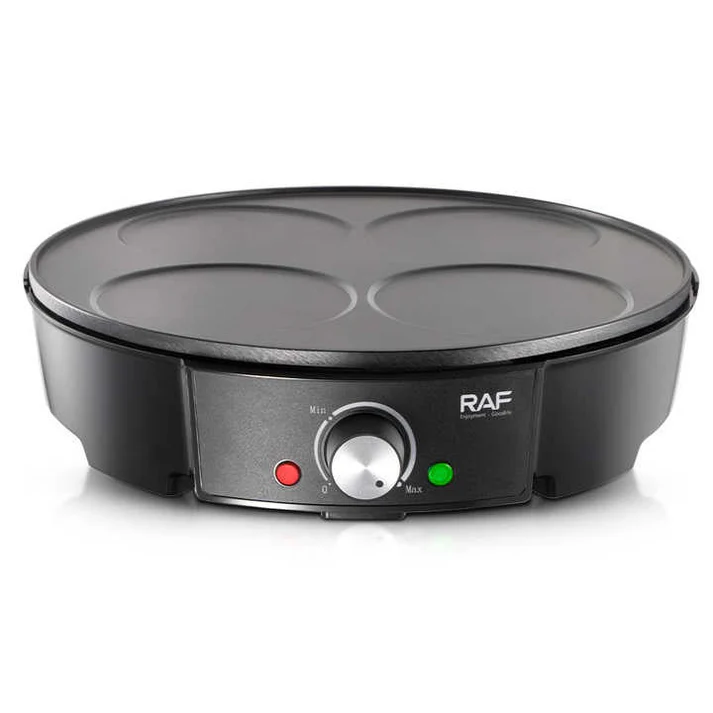 Aparat pancakes electric RAF R2508, 1200W, 4 forme, antiaderent, pentru mic dejun, negru, garantie 3 ani