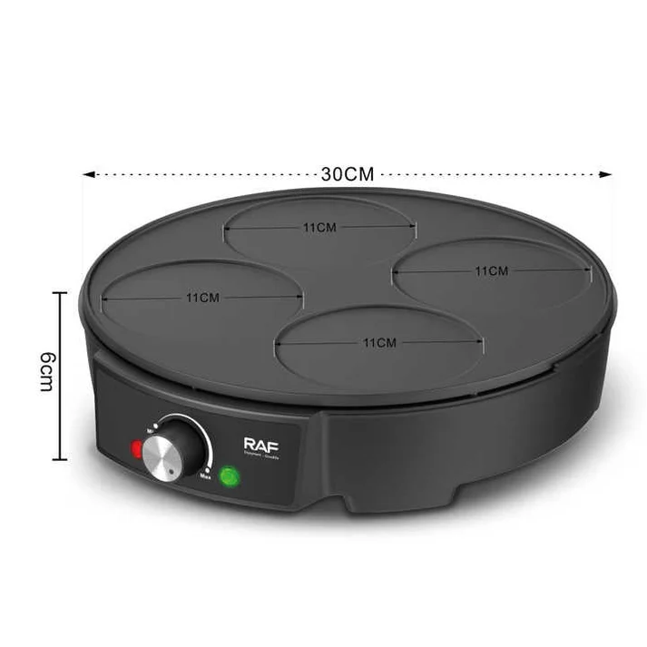 Aparat pancakes electric RAF R2508, 1200W, 4 forme, antiaderent, pentru mic dejun, negru, garantie 3 ani