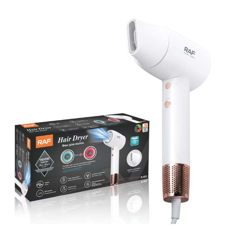 Uscator de par RAF R423, 1600W, 3 trepte temperatura, 2 viteze, display LED, alb/auriu, garantie 3 ani